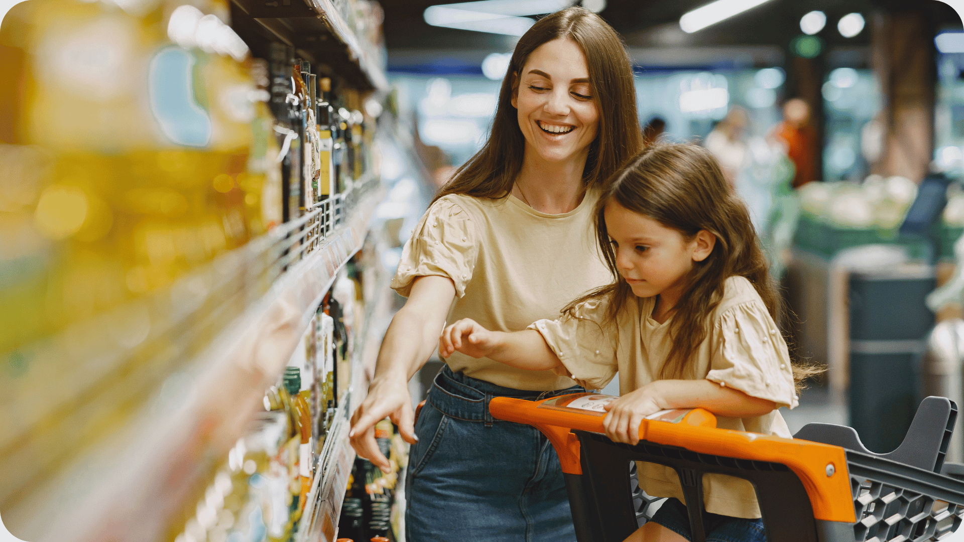holiday grocery shopping customer and child
