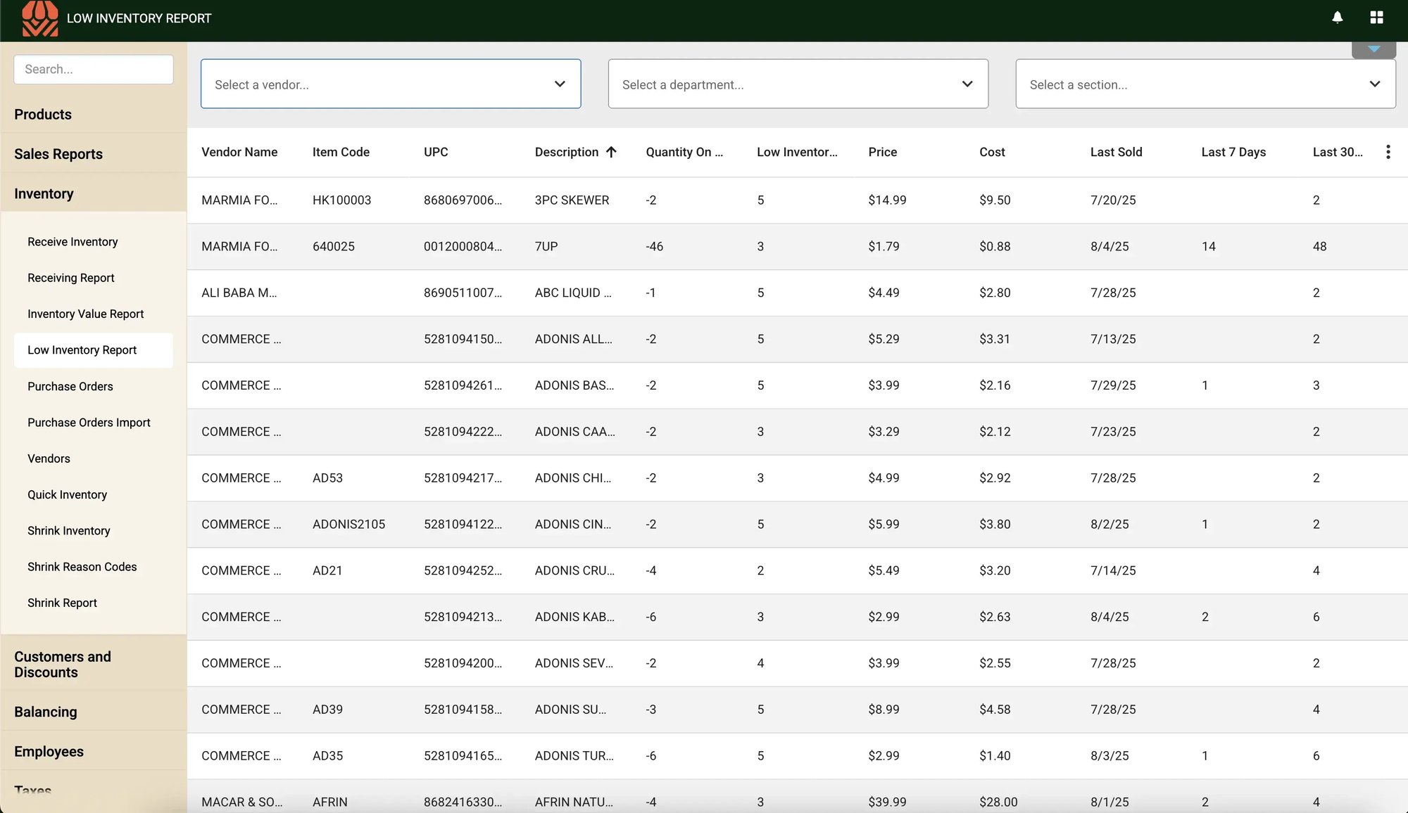 Markt - REports Guide - Low Inventory Report